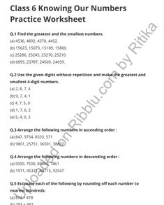 the worksheet for class 6 showing how to practice numbers