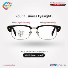 an advertisement for eyeglasses with the words, your business eyesight? get in touch now