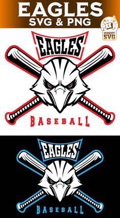 the eagles and baseball logos are shown in three different colors