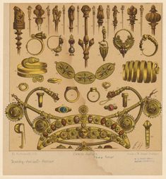 an antique illustration of various decorative objects