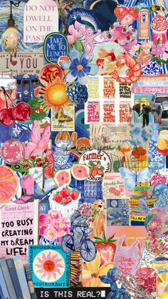 the collage has many different things on it, including flowers and other things that are in