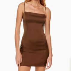 Aritzia Brown Silk Mini Dress Size 2