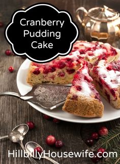 cranberry pudding cake on a white plate