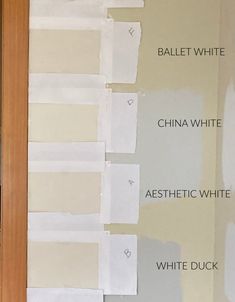 the wall is being painted with white paint and some words on it that read, ballet white china white aesthetic white white whit duck