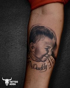 ✨ Showcasing a stunning portrait son tattoo, intricately crafted by our skilled artists. 🖋️🌟 Elevate your body art game with this meaningful and elegant piece. Son Tattoo, Tattoo For Son, Hand Tattoos, Portrait Tattoo