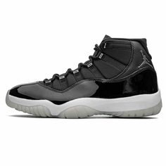 The Air Jordan 11 ‘Jubilee’, also known as the Air Jordan 11 '25th Anniversary', celebrates the classic silhouette’s quarter-century birthday with a monochrome black finish throughout the upper, constructed from a traditional blend of ballistic mesh and patent leather. In keeping with the shoe’s silver anniversary, a 3D metallic Jumpman and matching ‘23’ branding decorate the heel, while ‘Jordan’ is spelled out in stylized silver lettering on each of the sneaker’s eyelets. The mid-top rides on a Jordan 11 Jubilee, Jumpman Logo, Air Jordan 11 Retro, Sneaker Slippers, Jordan 11 Retro, Suede Coat, Air Jordan 11, Slipper Sandals, Jordan 11