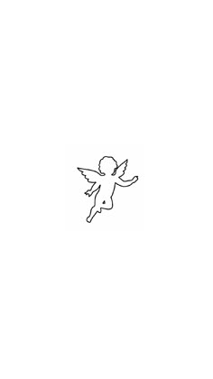 an outline drawing of a cupid angel flying in the sky with its wings spread