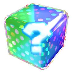 a colorful dice with a question mark on it