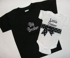 two black and white onesuits that say big brother and little sister