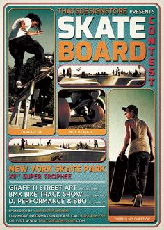 the skateboarder is doing tricks on his board in this poster for an event