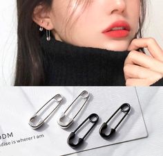 Find ideas๏ฟฝand inspiration for 925 Sterling Silver Black Silver Tone High Polished Safety Pin Earrings One Pair, Fashion Jewelry Punk Rock Style, Punk Pins, Stud Fashion, Pin Earrings, Safety Pin Earrings, Punk Rock Fashion, Fashion Jewelry Earrings, Safety Pin, Rock Style