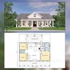 the plans for this house are shown in two different colors and sizes, including one with an open floor plan