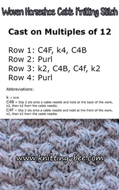 the knitting bee cast on multiples of 12 row 1, 4 and 4 rows