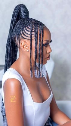 Cornrows In A Ponytail For Black Women, Braided Scalp Ponytail, Braids Into A Ponytail Black Women, Black Woman Braided Ponytail, African Hairstyles For Women Braids, Unique Hair Styles Black Women, Cornrow Braid Styles Black Women, Cornrow Ponytail With Bangs, African Hair Braiding Styles Cornrows