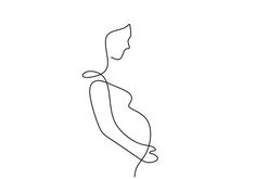 a single line drawing of a woman's body and shoulders, with one hand on her hip