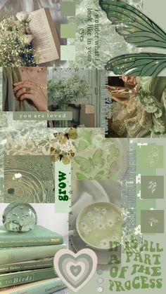 the collage is filled with many different things to see on this page, including books and flowers