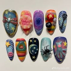 Ufo Nails, Blue Coffin Nails, Beauty Nails Design, Cute Nail Art Designs, Glamour Nails, Grunge Nails, Crazy Nails