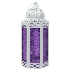 a purple and white lantern with intricate designs