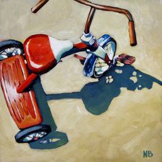 a painting of a person on a motorbike with the shadow cast by it