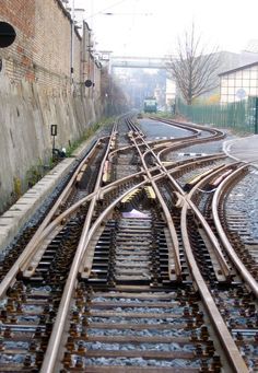 the train tracks are lined up next to each other