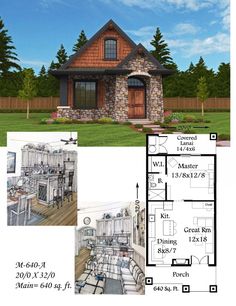 this is an image of a house plan with the front and back views in it