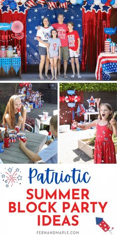 patriotic summer block party with red, white and blue decorations