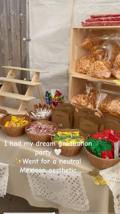 a table filled with lots of different types of pastries and desserts on it