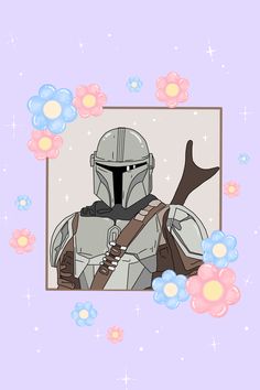 a star wars character with flowers in the background