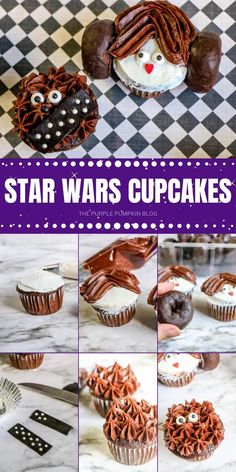 star wars cupcakes with chocolate frosting and sprinkles