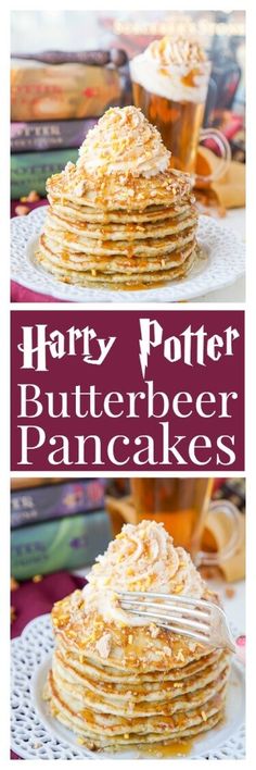 harry potter butterbeeer pancakes on a white plate