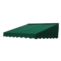 a green awning on top of a white wall