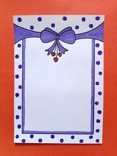 a card with a purple bow and polka dot design on it, against an orange background