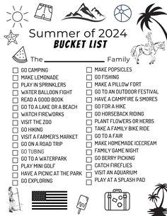 the summer bucket list is shown in black and white