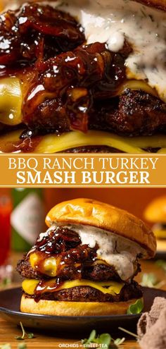 bbq ranch turkey smash burger on a plate