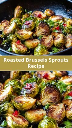 roasted brussel sprouts with cranberry sauce in a skillet