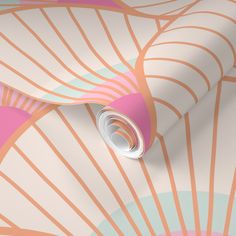 an abstract wallpaper design with pink, orange and blue stripes on the bottom half of it