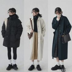 Japanese Fashion Fall Outfits, Oversized Coat Aesthetic, Korean Street Fashion Women Skirts, Nyfw Fall 2023, Korean Woman Outfit, Japanese Winter Fashion Women, Japanese Fall Outfits, Chinese Winter Fashion, How To Layer A Dress