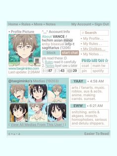 an anime character's profile is shown on the webpage, with other avatars