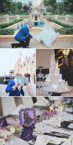 the bride and groom are getting ready for their wedding reception at disney's castle