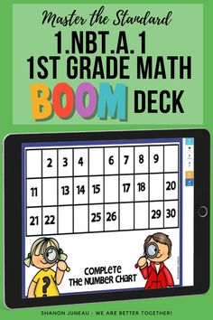 an ipad with the text, master the standard 1st grade math boom deck