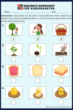 sequence worksheet for kids with pictures and words