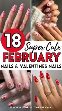 february nails Short Nails For February, Cute Short Nails Valentines Day, Easy Valentines Nail Designs, Heart Manicure Designs, Valentine’s Short Nails, Nail Art Designs February, Short Squoval Valentines Nails, Nail Art Ideas Valentines, Professional Valentines Nails