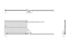 an architectural drawing of the front and side of a building with metal bars on each side