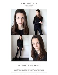 three photos of a woman with long hair and wearing black clothing, standing in front of a white wall