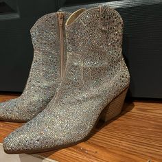 Perfect For Bachelorette Trip Or Anything Wedding Related. Gentle Used, Only Wore Twice Betsey Johnson Sparkle Boots Outfit, Betty Johnson Rhinestone Boots, Betsey Johnson Diva Boots, Betsy Johnson Sparkle Boots, Betsey Johnson Shoes, Bachelorette Trip, Betsy Johnson, Betsey Johnson, Bootie Boots