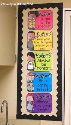 a kitchen with a sign on the wall that says rules for cooking and not talking to each other