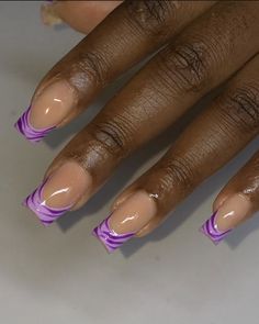 Short Square Acrylic Nails 2000s, Purple Tip French Nails, Pink French Tip Nails With Stars, Cute Back To School Nails For Teens, Square Round Nail Designs, Purple Simple Nails, Purple Short Acrylic Nails, Purple Homecoming Nails