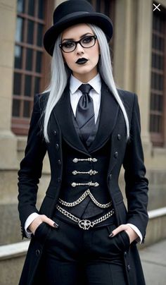 Halloween Costumes Women Black Outfit, Gothic Suit Women, Steampunk Goth Outfits, Goth Suits Women, Dark Costumes For Women, Gothic Inspired Outfits, Female Black Suit, Female Suit Outfit, Drawing Female Reference