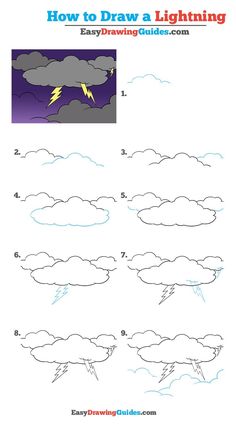 how to draw a lightning in the clouds with easy step by step instructions for kids