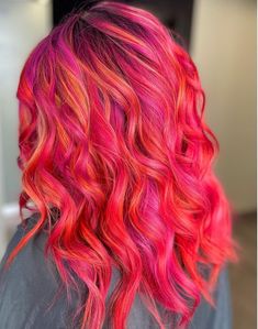 Pink And Orange Hair, Blonde Ideas, Vivid Hair, Sunset Hair, Pink Fire, Colourful Hair, Coloured Hair, Beautiful Hair Color, Hair Creations